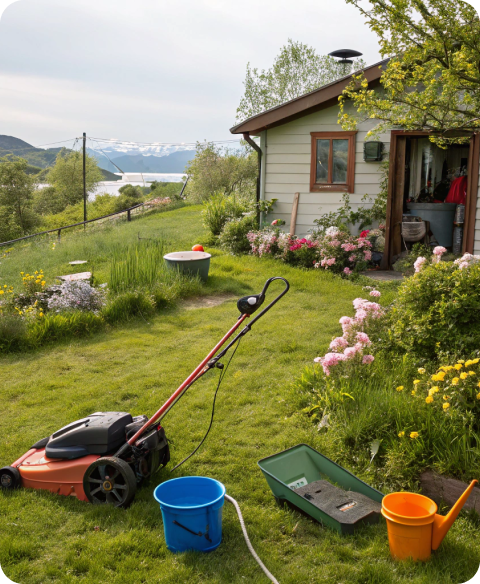 Ryddig og innbydende stue med naturlig lys